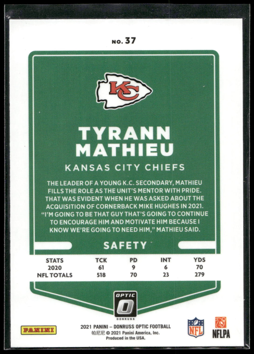 2021 Donruss Optic #37 Tyrann Mathieu