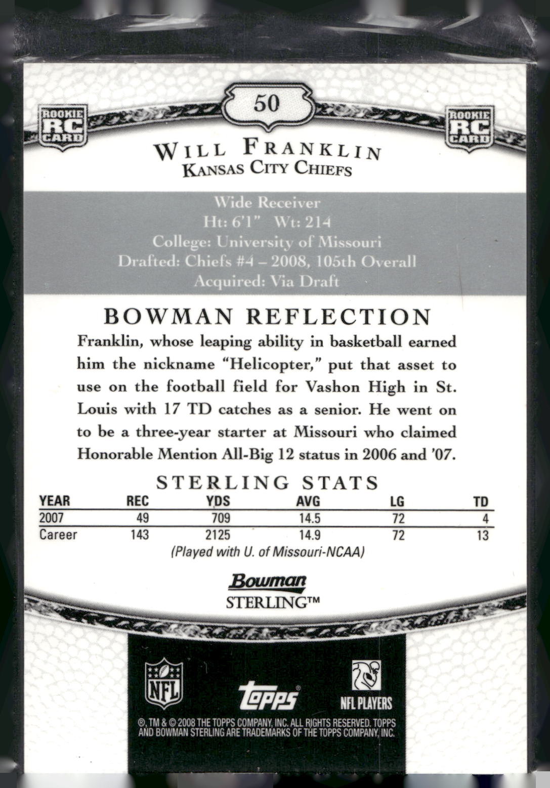 2008 Bowman Sterling #50 Will Franklin