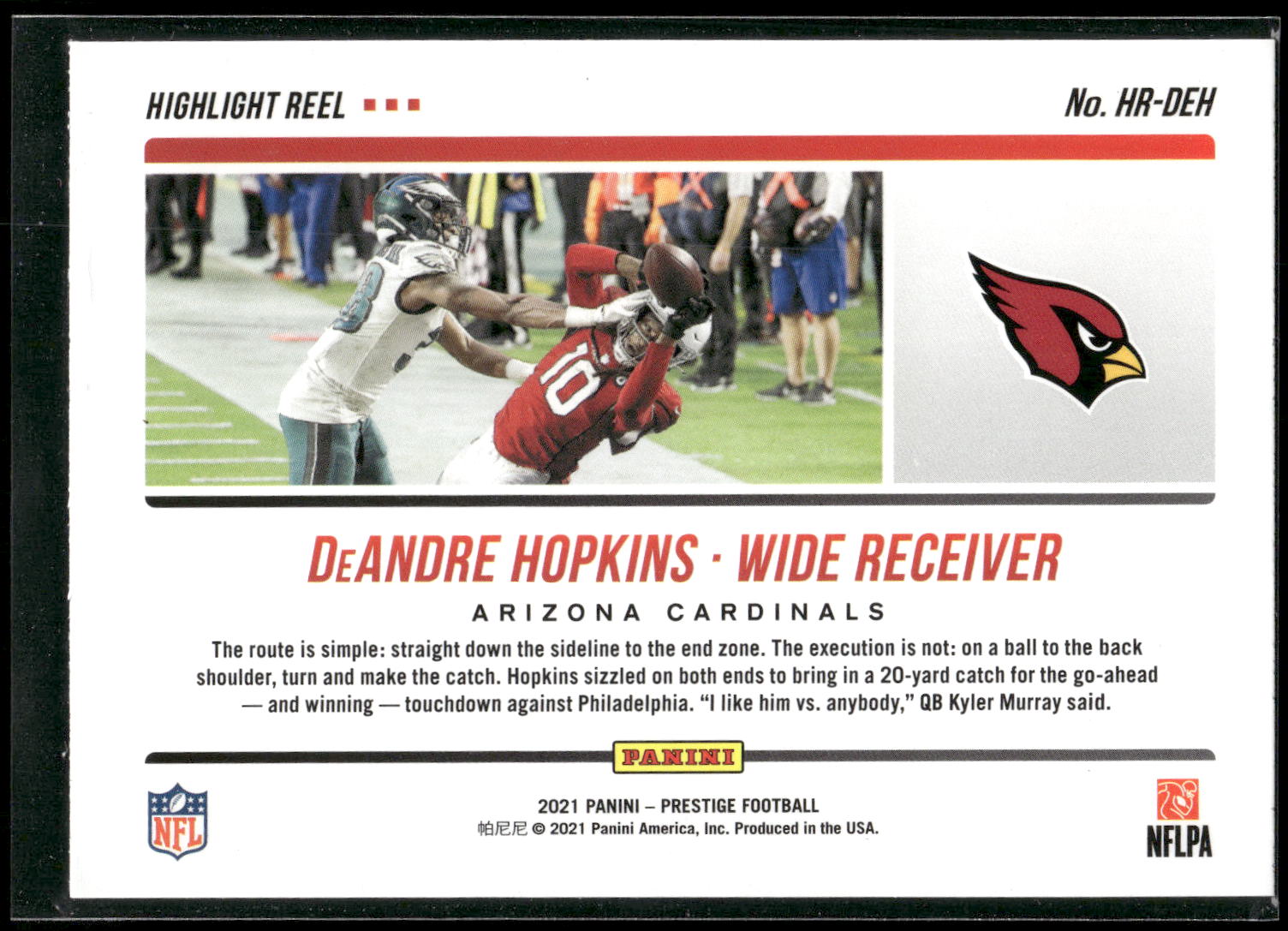 2021 Panini Prestige #HR-DEH DeAndre Hopkins Highlight Reel