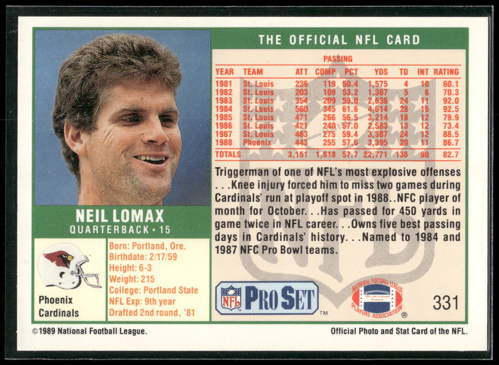 1989 Pro Set #331 Neil Lomax