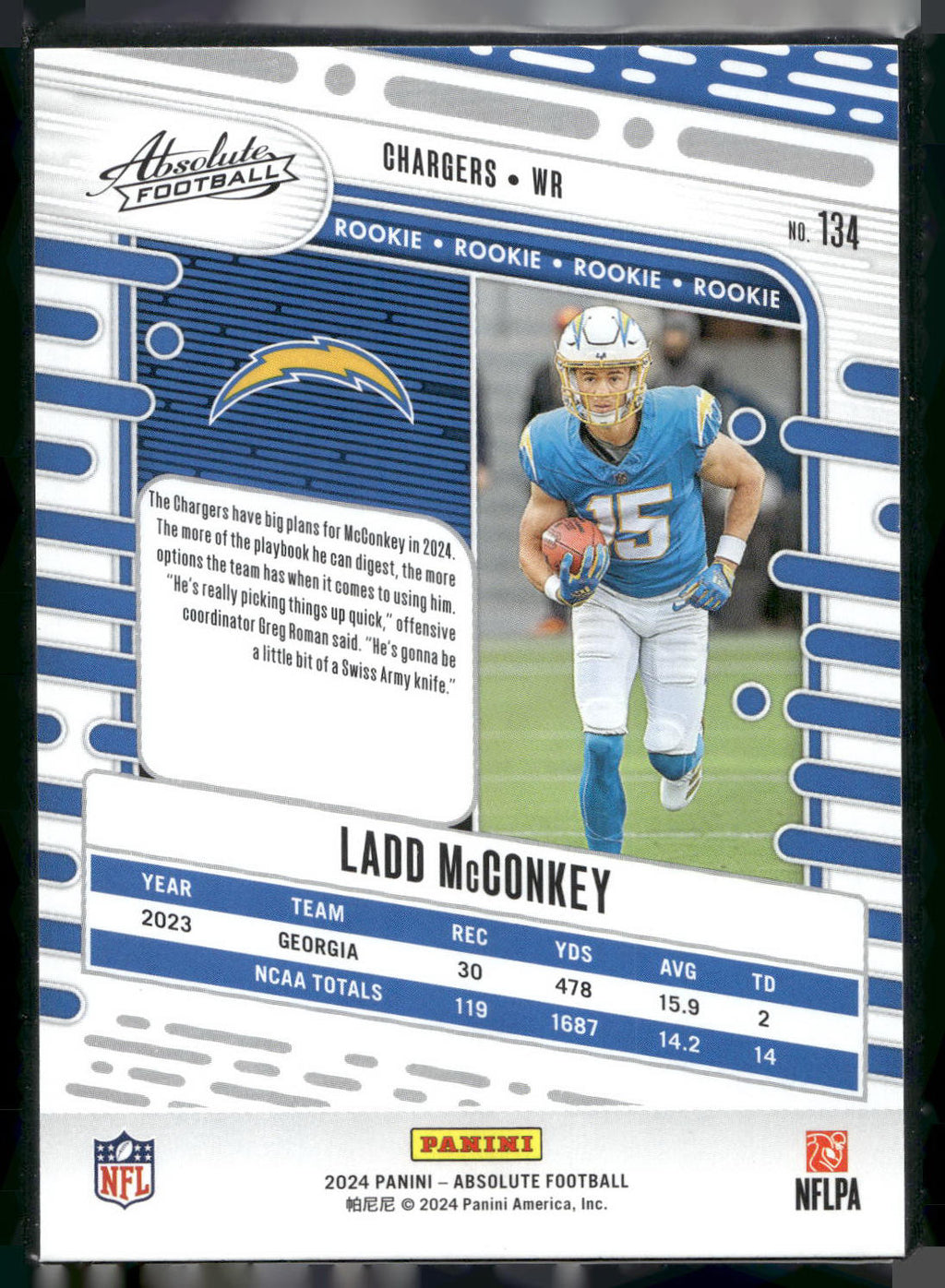 2024 Panini Absolute #134 Ladd McConkey Yellow