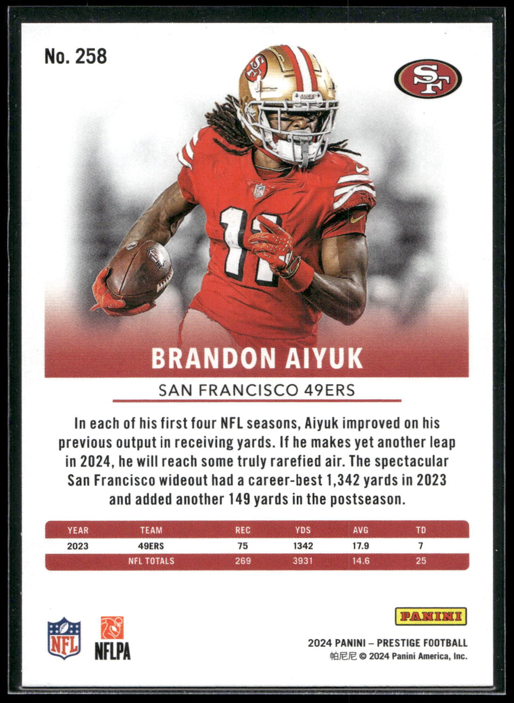 2024 Panini Prestige #258 Brandon Aiyuk Diamond Xtra Points
