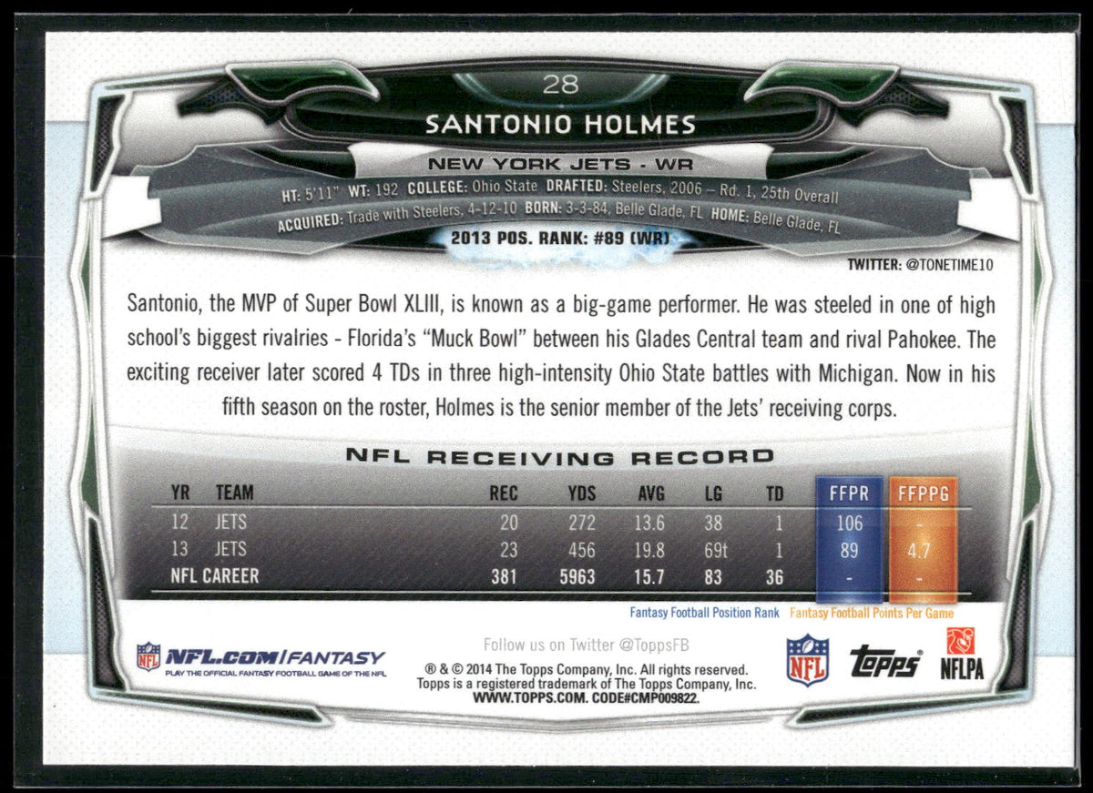 2014 Topps #28 Santonio Holmes
