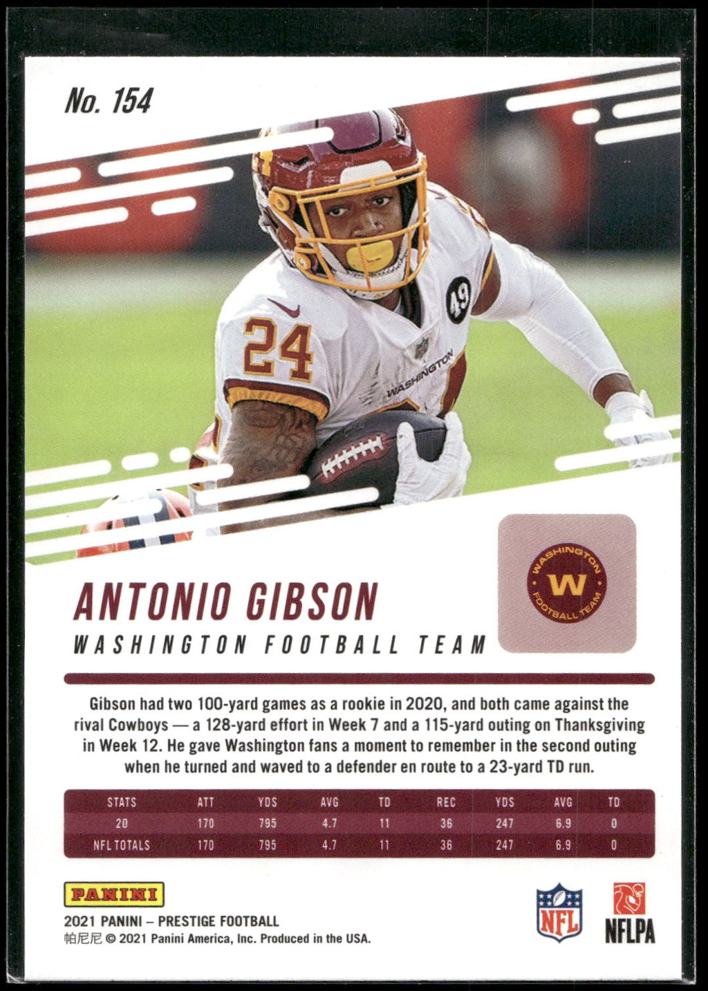 2021 Panini Prestige #154 Antonio Gibson