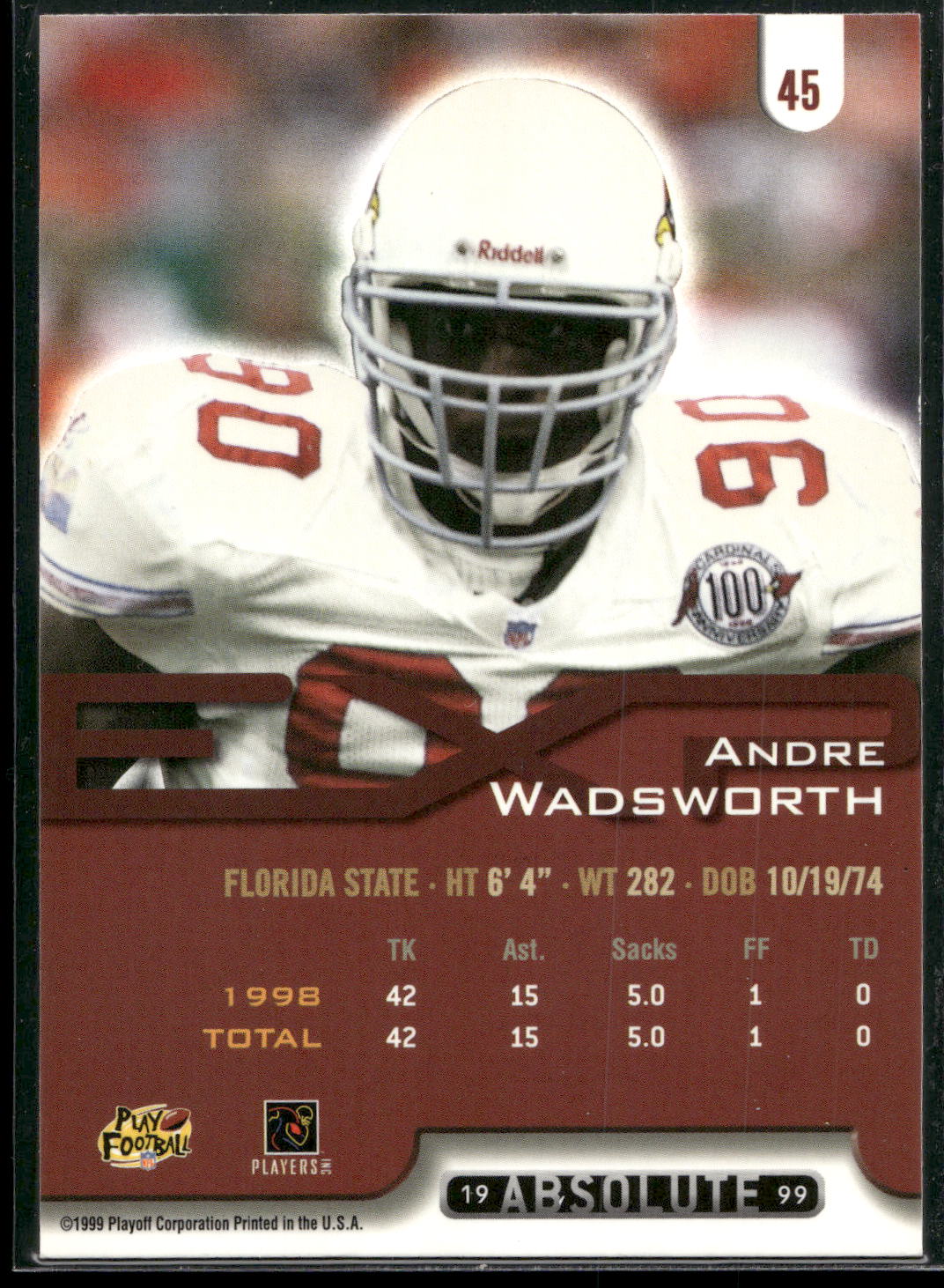 1999 Playoff Absolute EXP #45 Andre Wadsworth