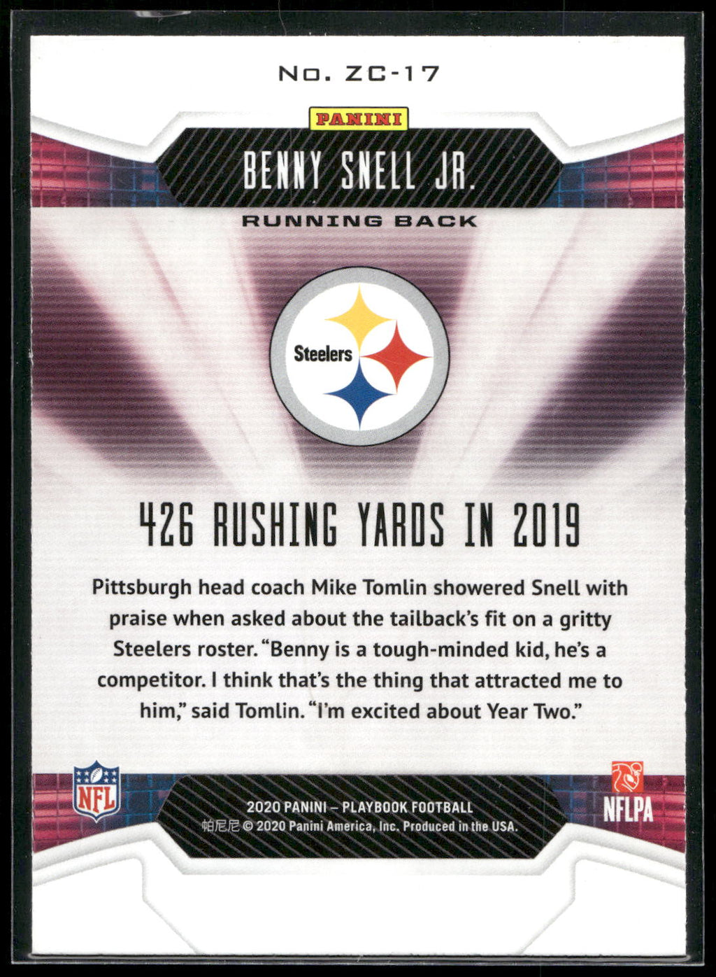 2020 Panini Playbook #ZC-17 Benny Snell Jr. Zoning Commission