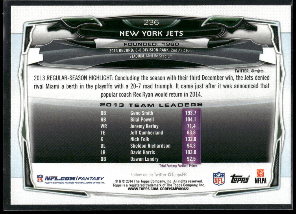 2014 Topps #236 New York Jets