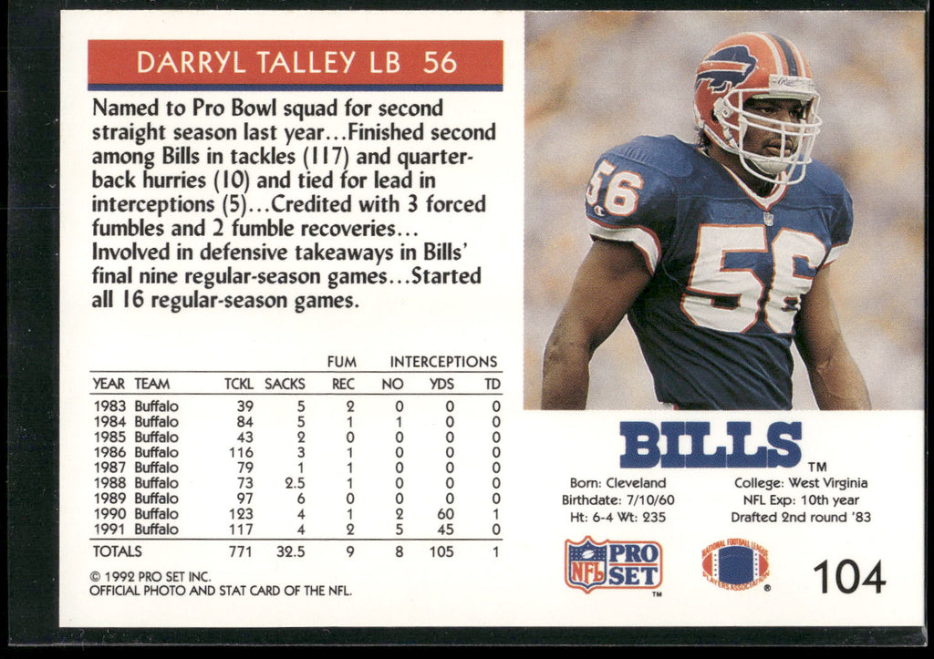 1992 Pro Set #104 Darryl Talley