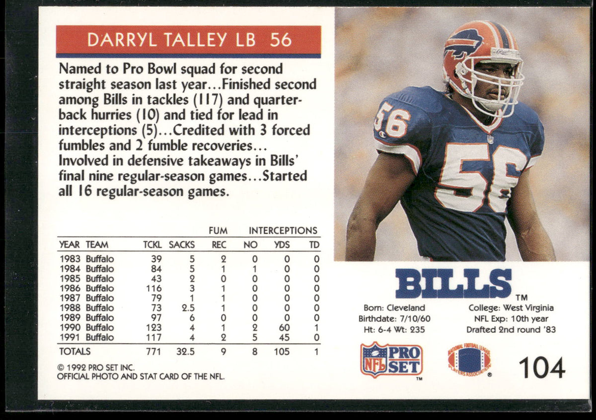1992 Pro Set #104 Darryl Talley