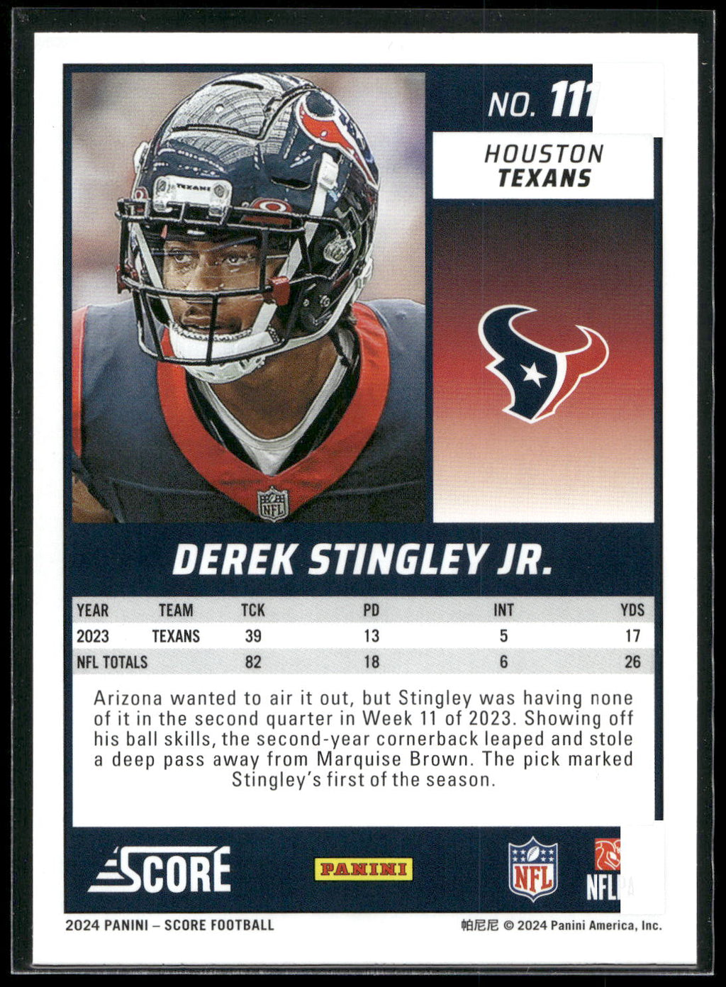 2024 Score #111 Derek Stingley Jr.