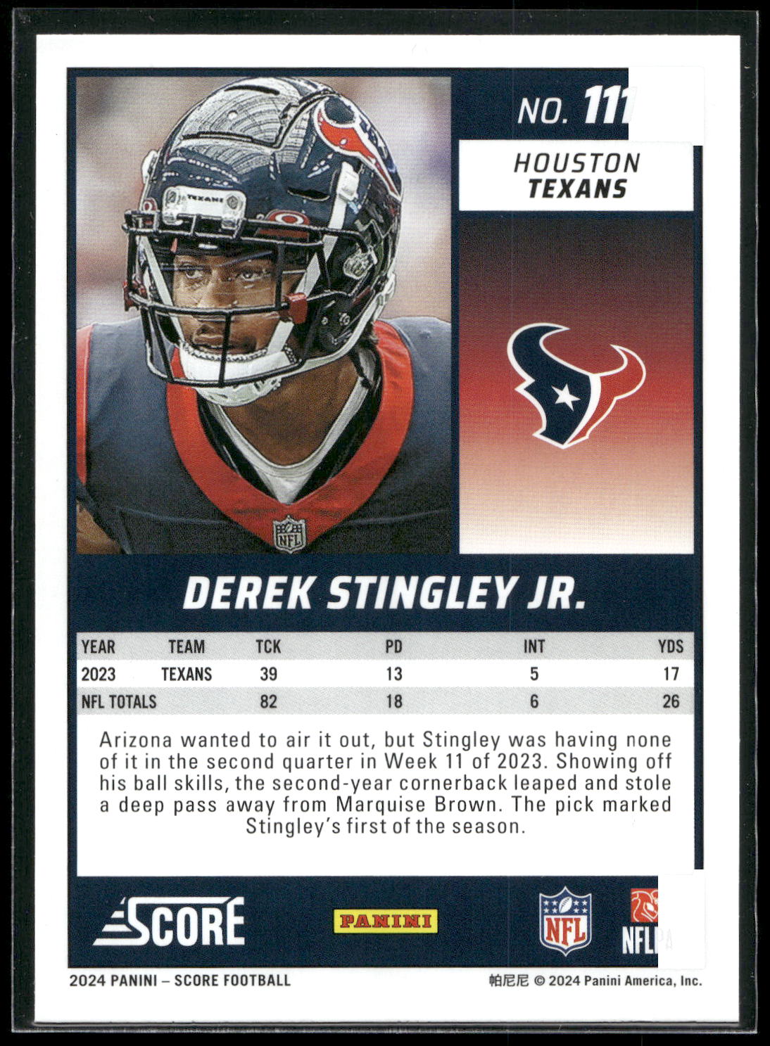 2024 Score #111 Derek Stingley Jr.
