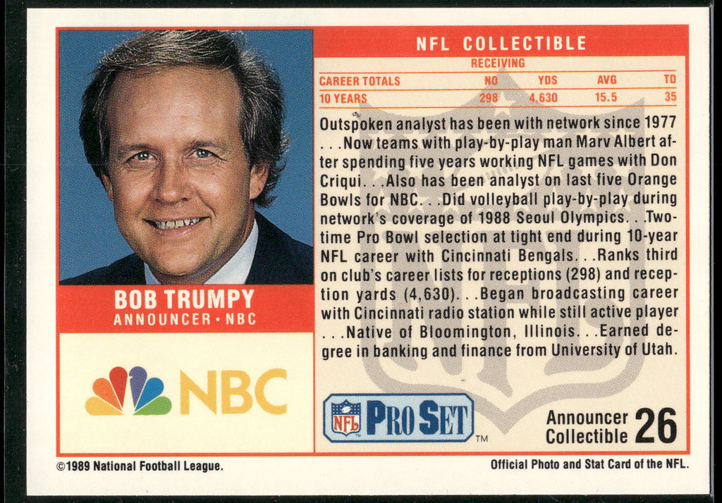 1989 Pro Set #26 Bob Trumpy Announcer Collectibles