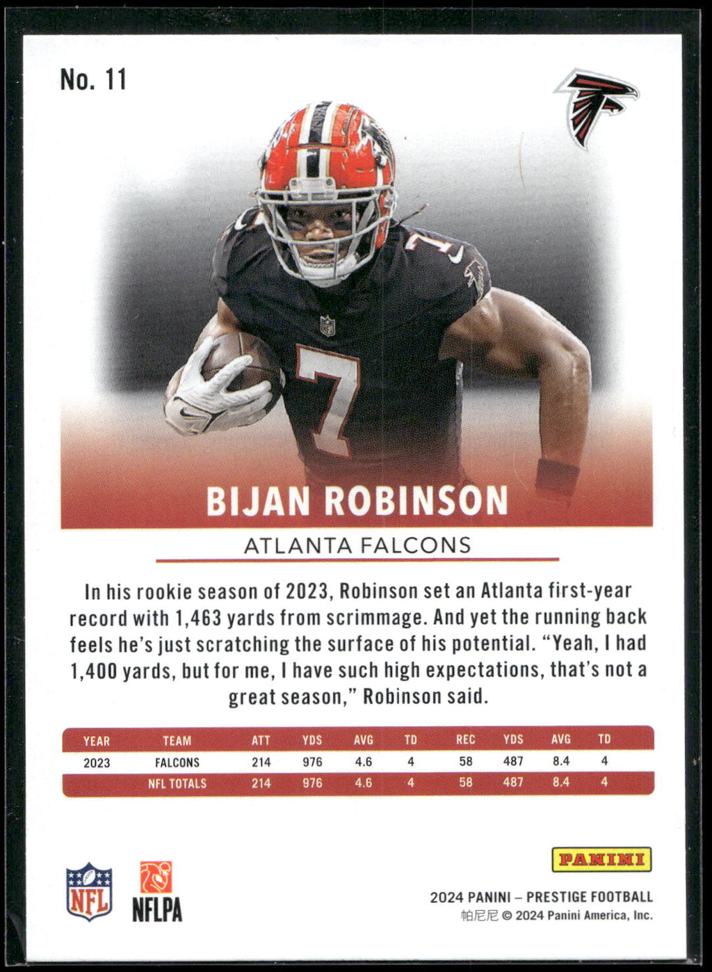 2024 Panini Prestige #11 Bijan Robinson