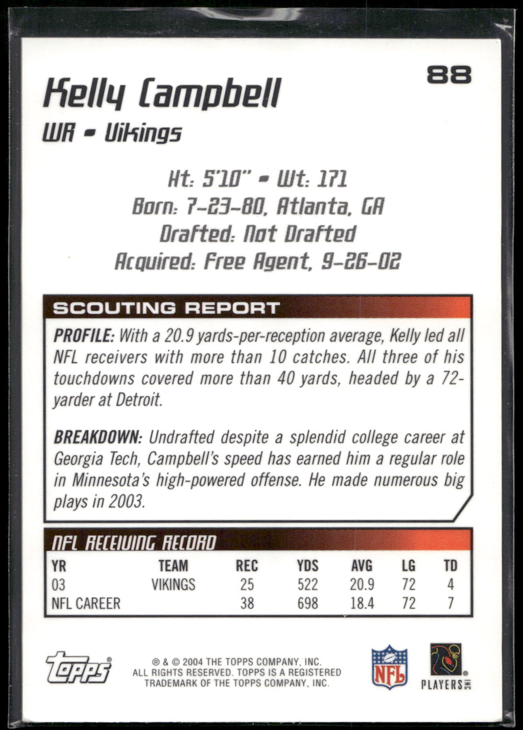 2004 Topps Draft Picks & Prospects #88 Kelly Campbell Chrome
