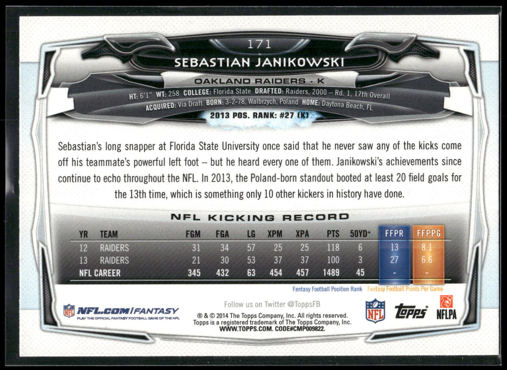 2014 Topps #171 Sebastian Janikowski