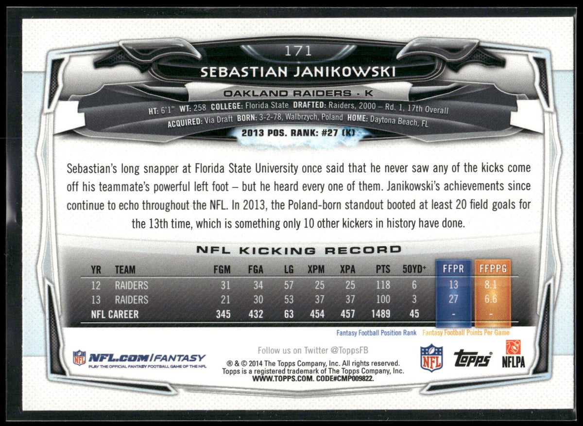 2014 Topps #171 Sebastian Janikowski