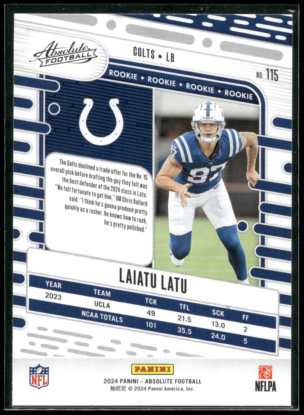 2024 Panini Absolute #115 Laiatu Latu Retail