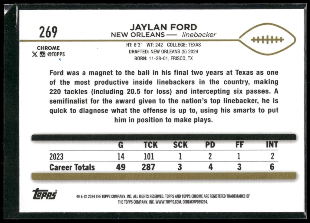 2024 Topps Chrome #269 Jaylan Ford