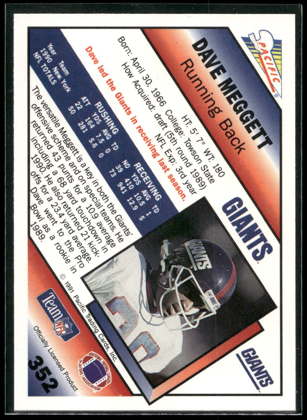 1991 Pacific #352 Dave Meggett