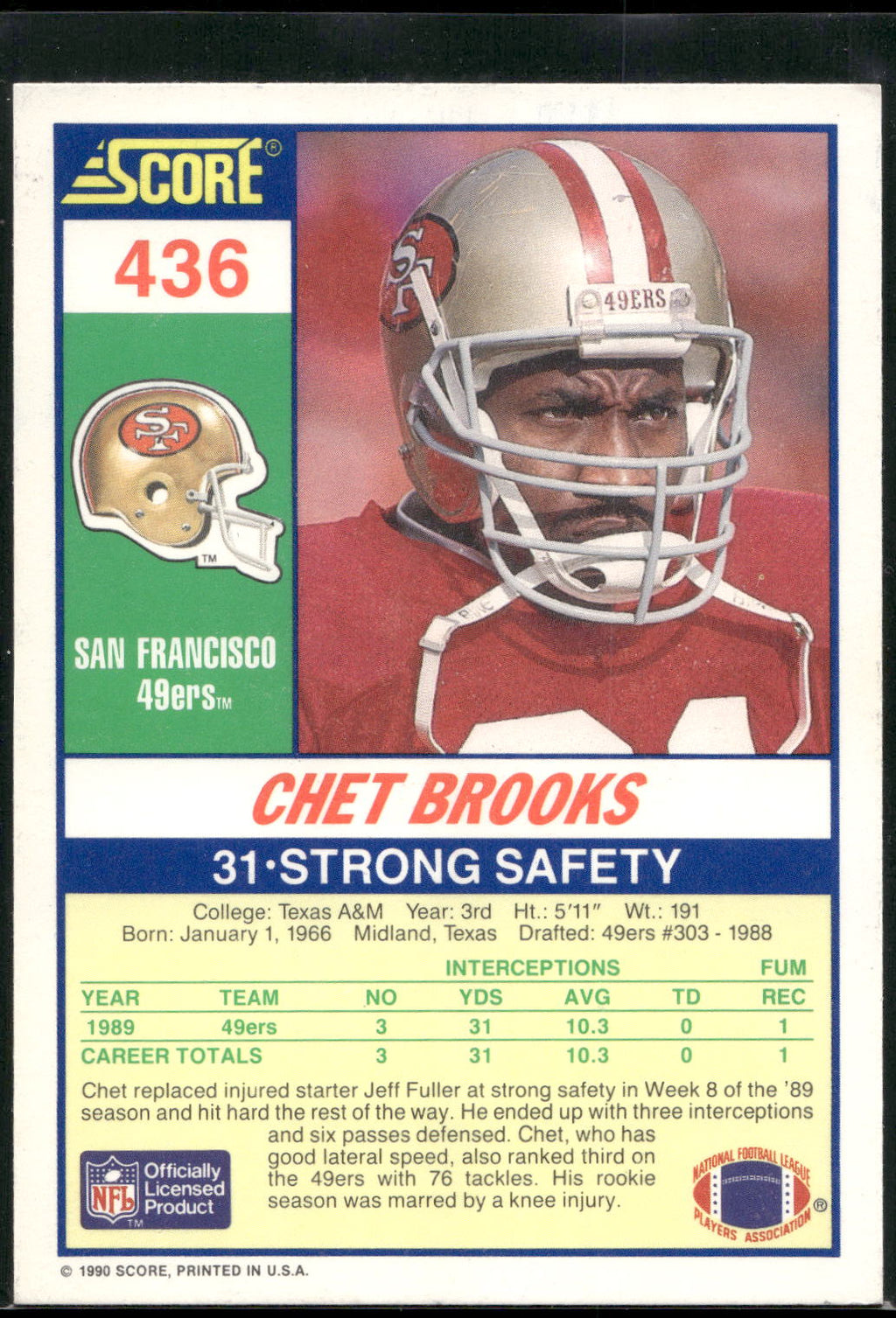 1990 Score #436 Chet Brooks