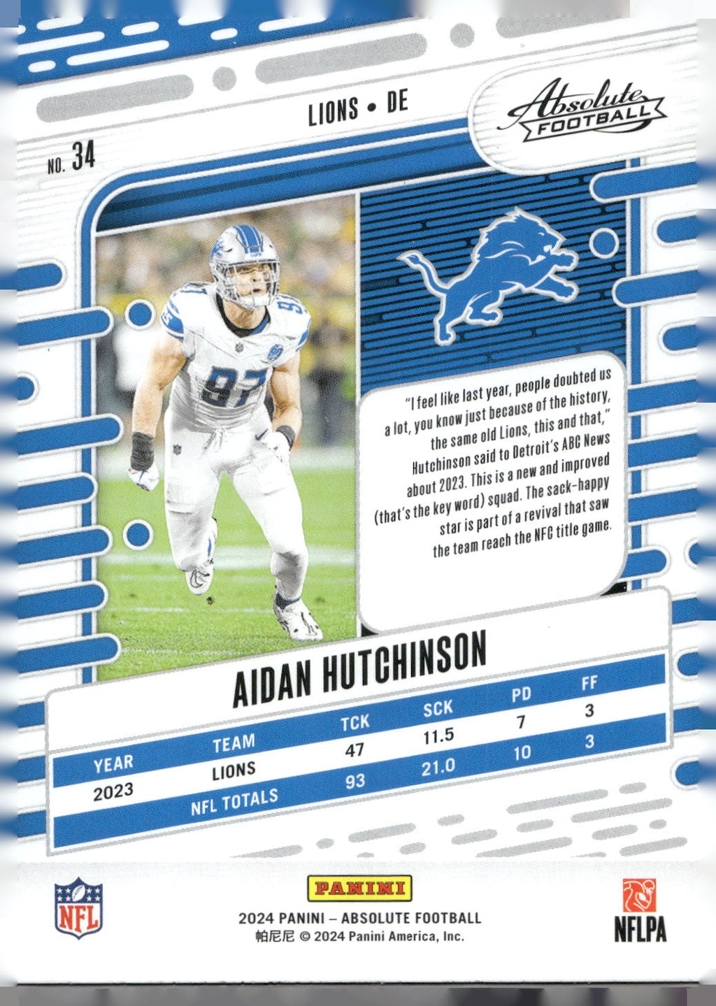 2024 Panini Absolute #34 Aidan Hutchinson Retail