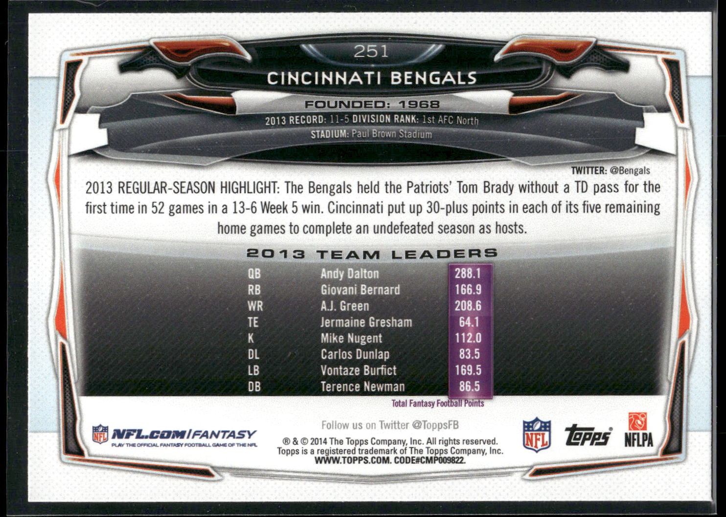 2014 Topps #251 Cincinnati Bengals