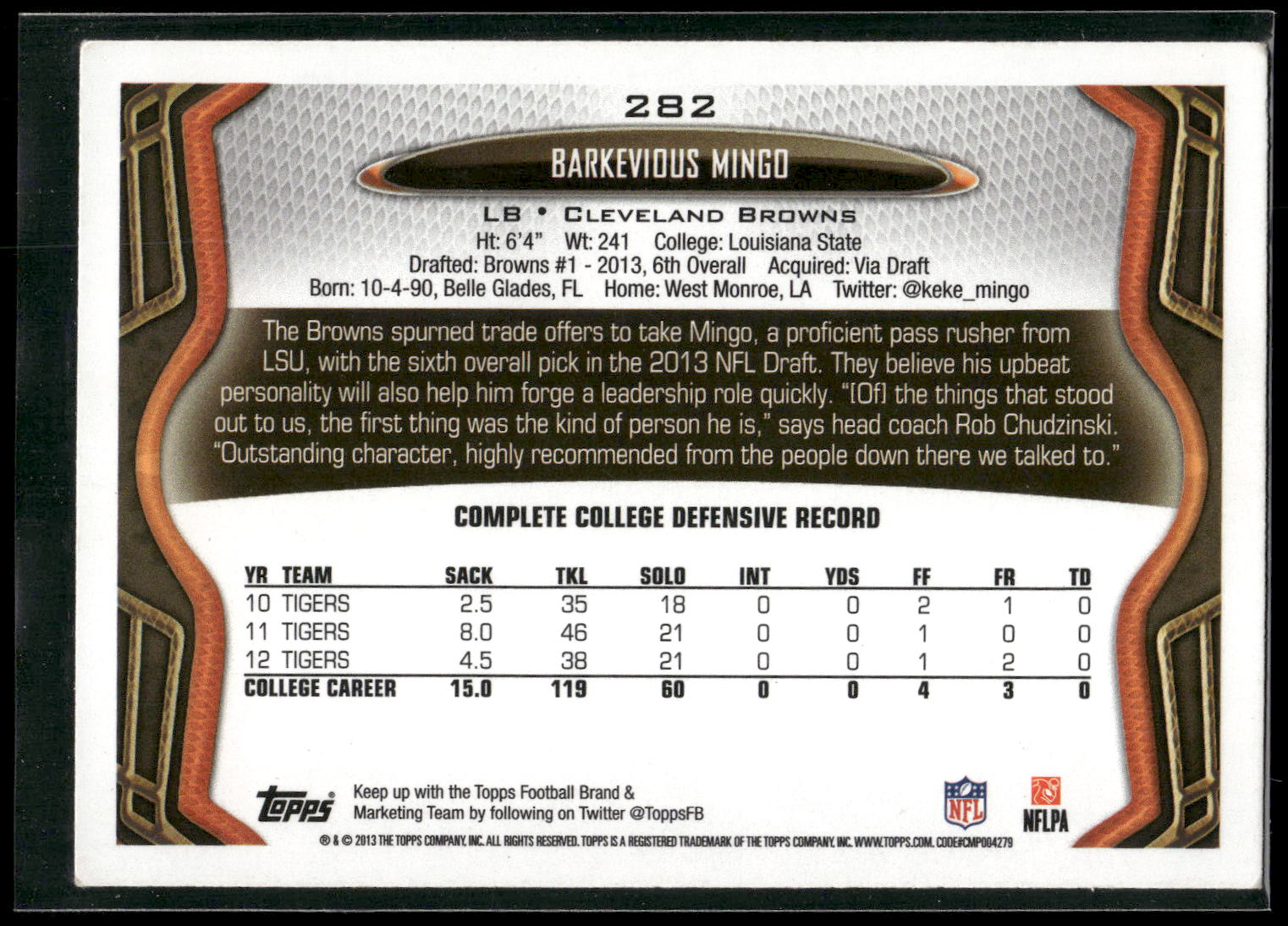 2013 Topps #282 Barkevious Mingo