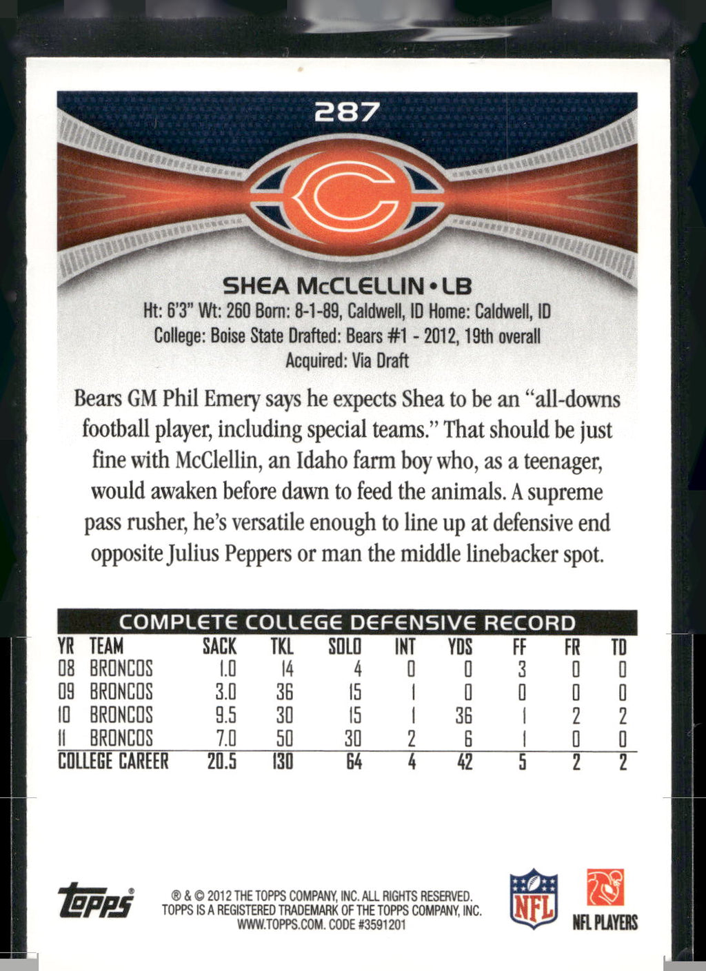 2012 Topps #287 Shea McClellin