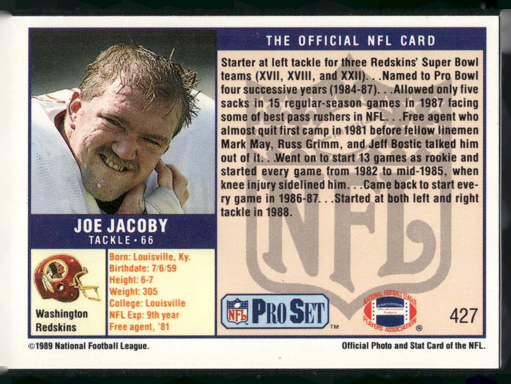 1989 Pro Set #427 Joe Jacoby