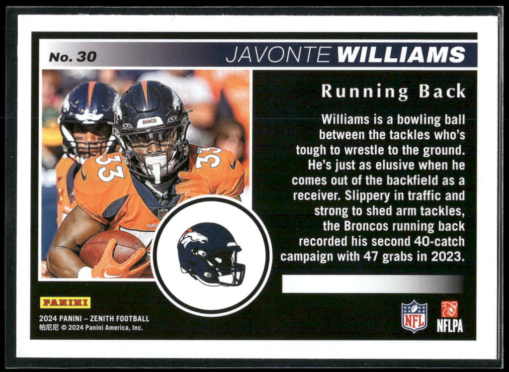 2024 Panini Zenith #30 Javonte Williams Retail
