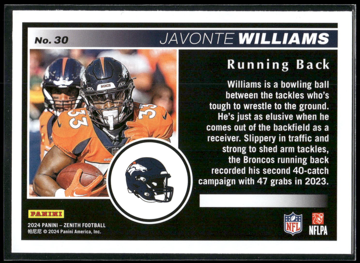 2024 Panini Zenith #30 Javonte Williams Retail