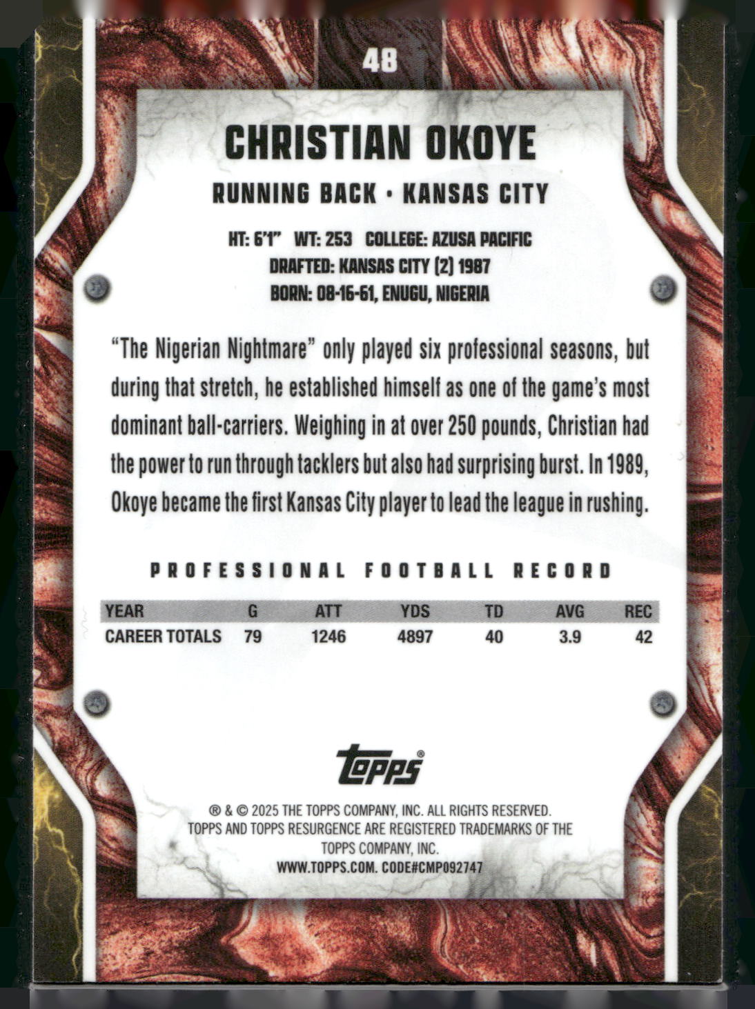 2024 Topps Resurgence #48 Christian Okoye