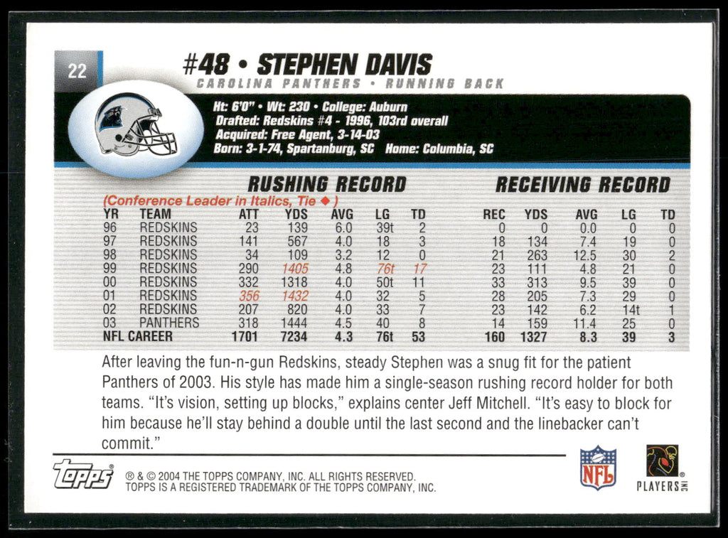 2004 Topps #22 Stephen Davis