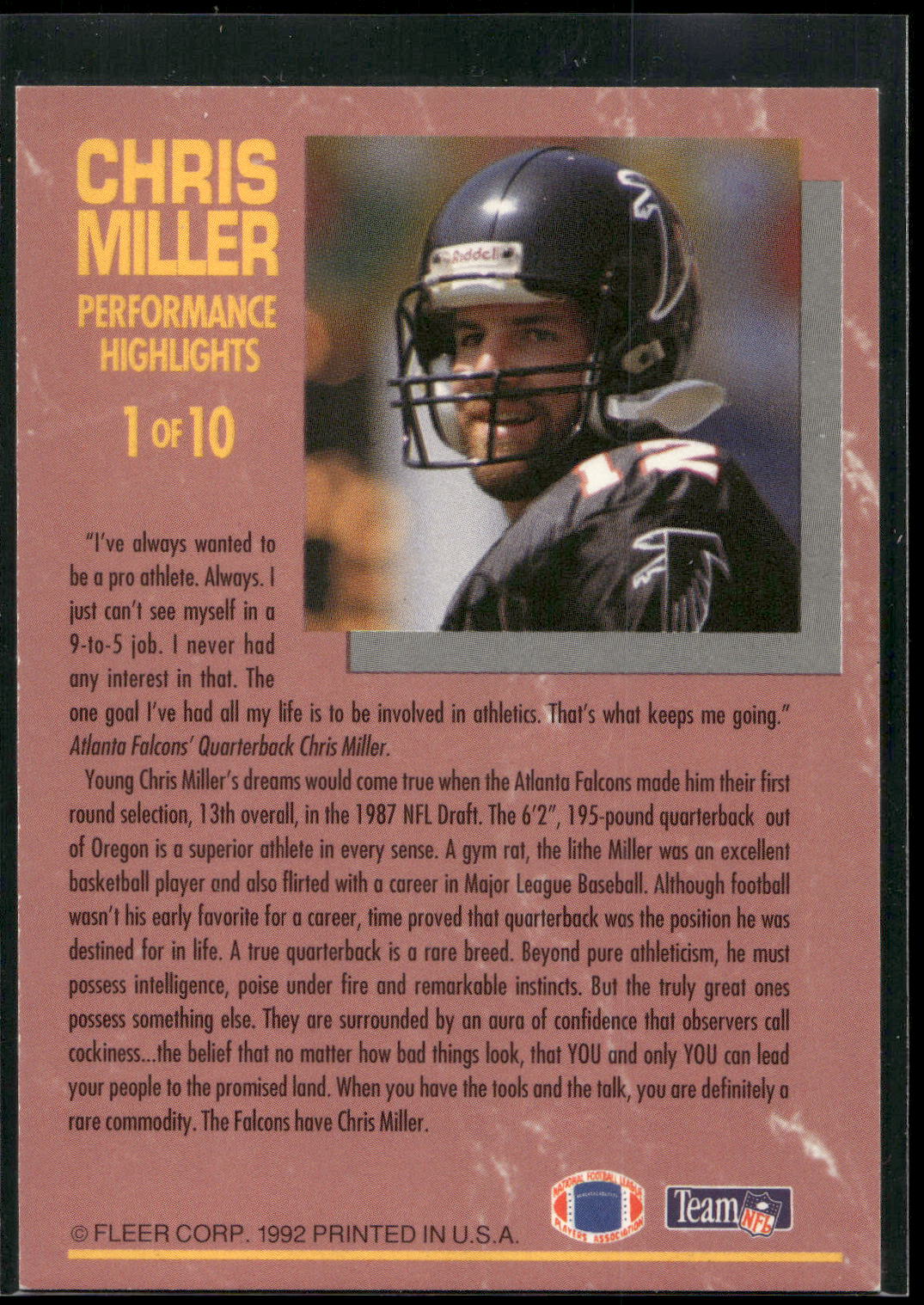 1992 Ultra #1 Chris Miller Chris Miller: Performance Highlights