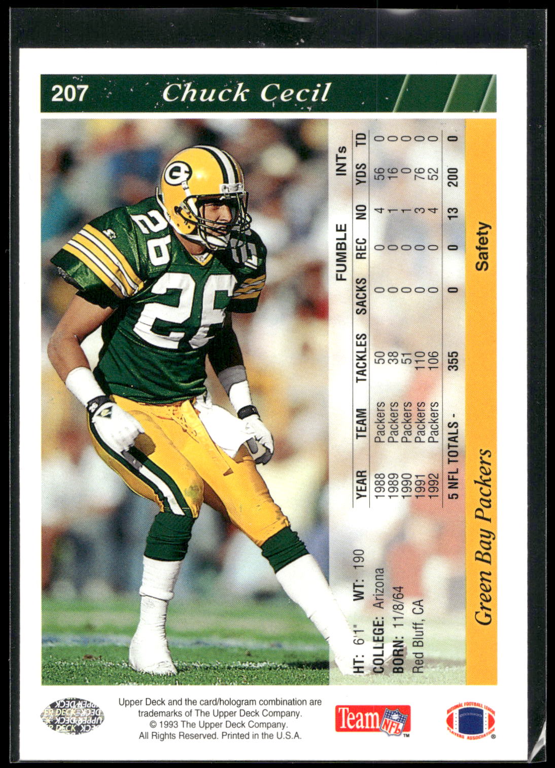 1993 Upper Deck #207 Chuck Cecil