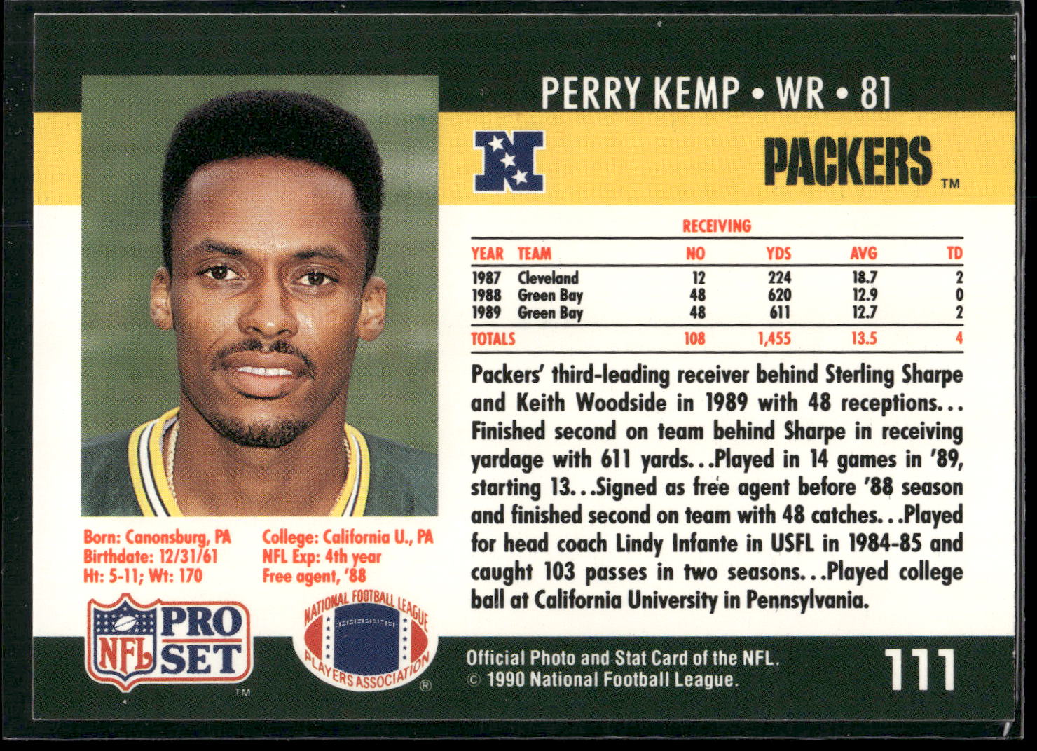 1990 Pro Set #111a Perry Kemp