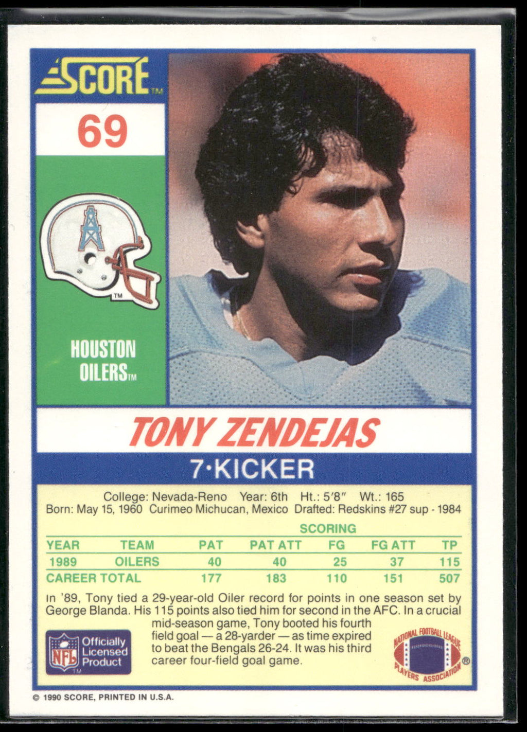 1990 Score #69 Tony Zendejas