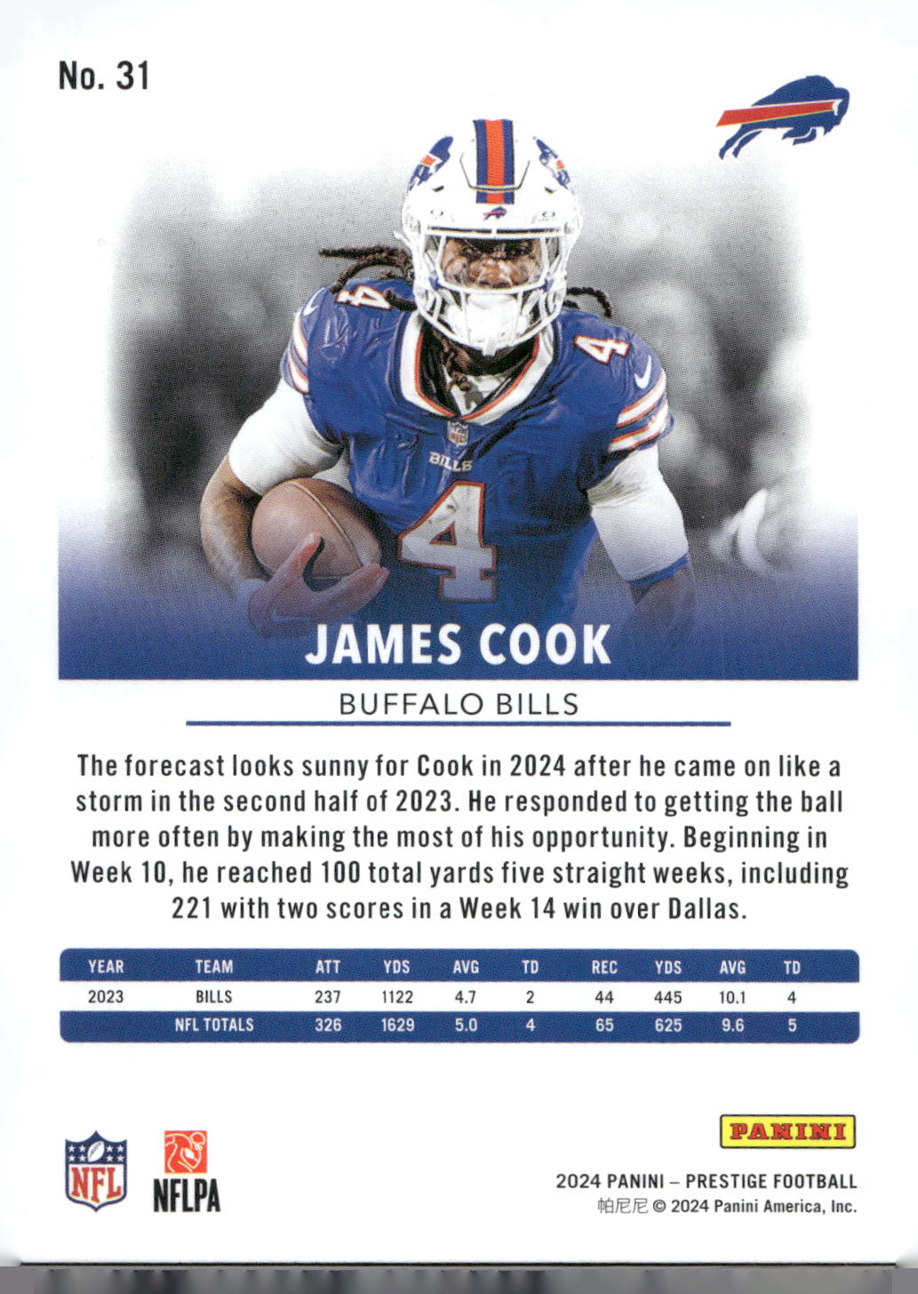 2024 Panini Prestige #31 James Cook