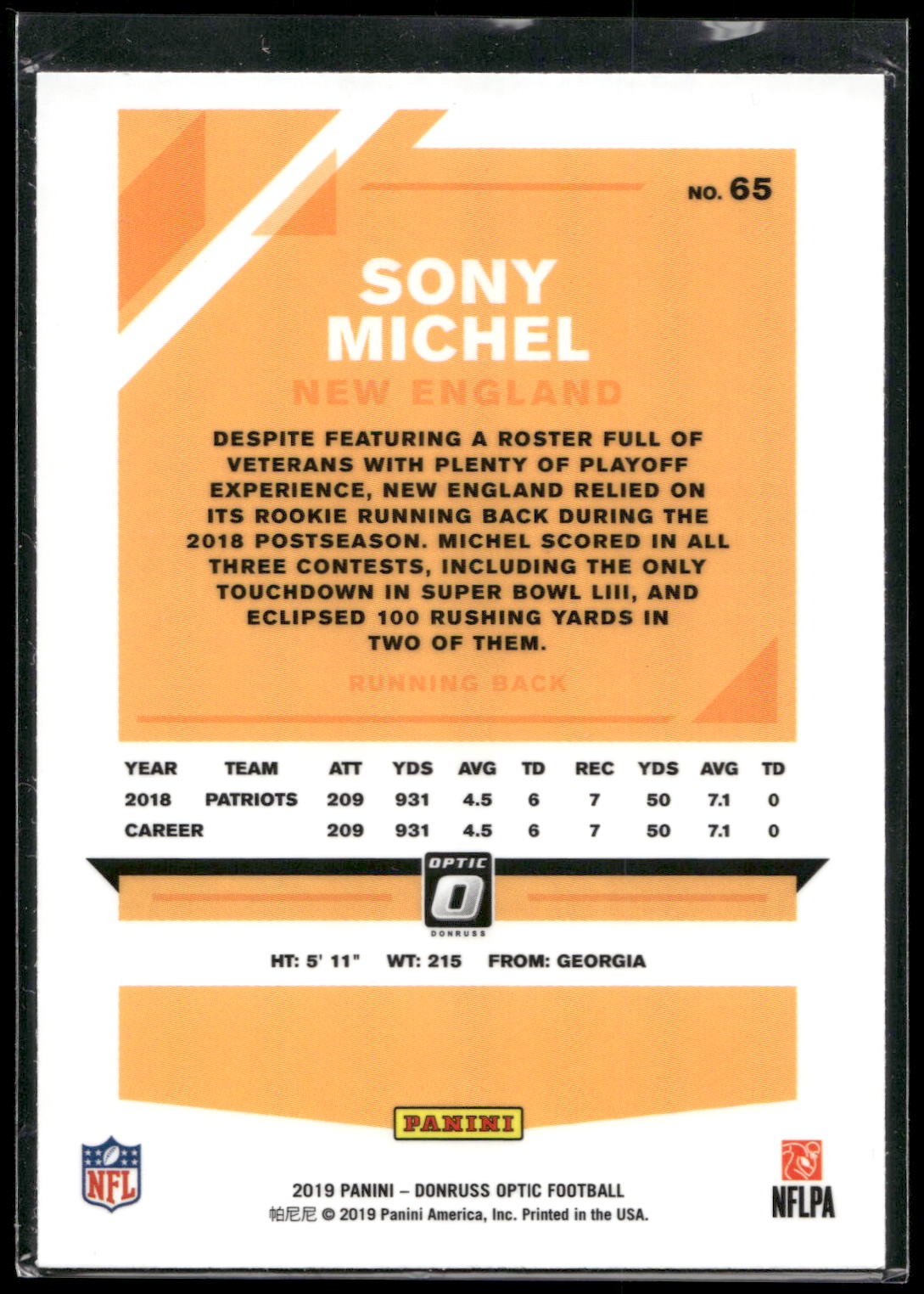 2019 Donruss Optic #65 Sony Michel