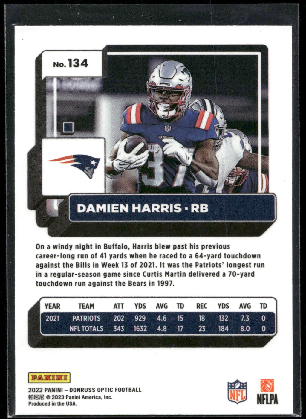 2022 Donruss Optic #134 Damien Harris