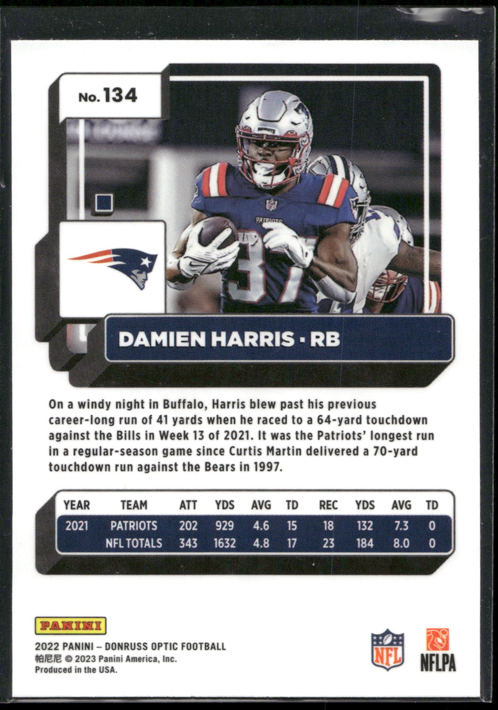 2022 Donruss Optic #134 Damien Harris