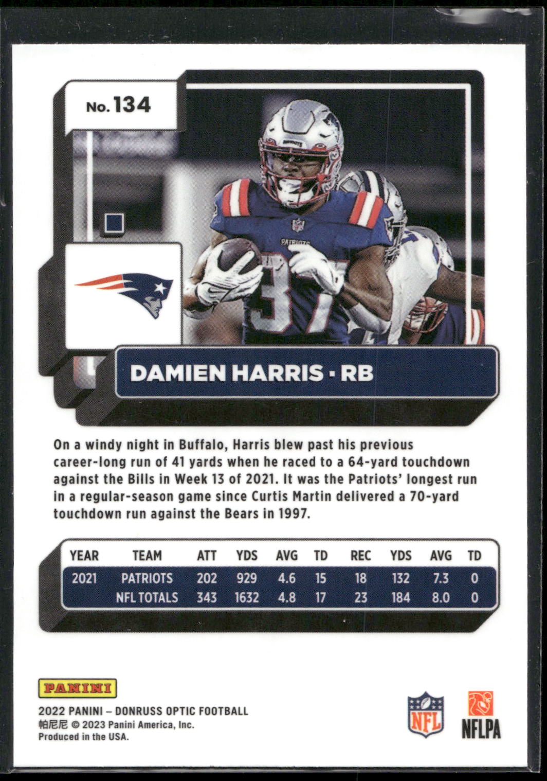 2022 Donruss Optic #134 Damien Harris