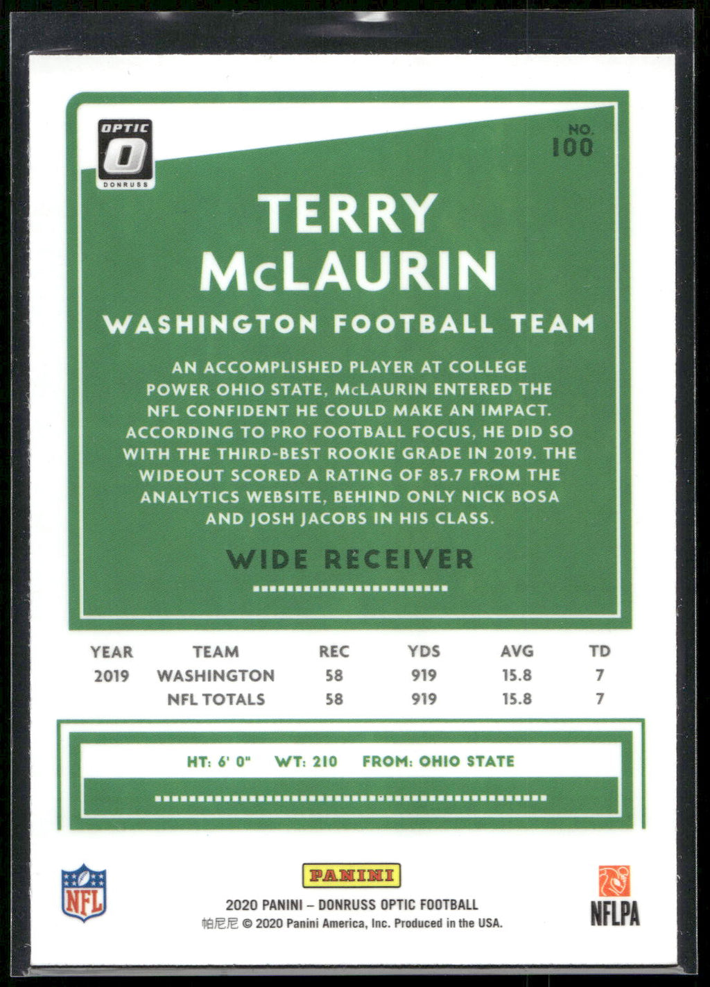 2020 Donruss Optic #100 Terry McLaurin