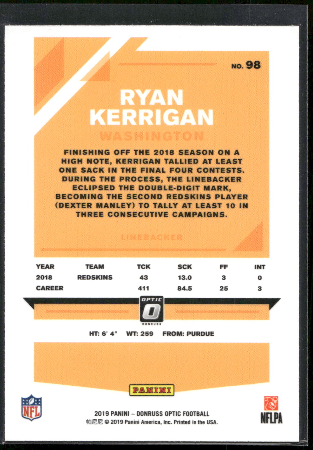 2019 Donruss Optic #98 Ryan Kerrigan