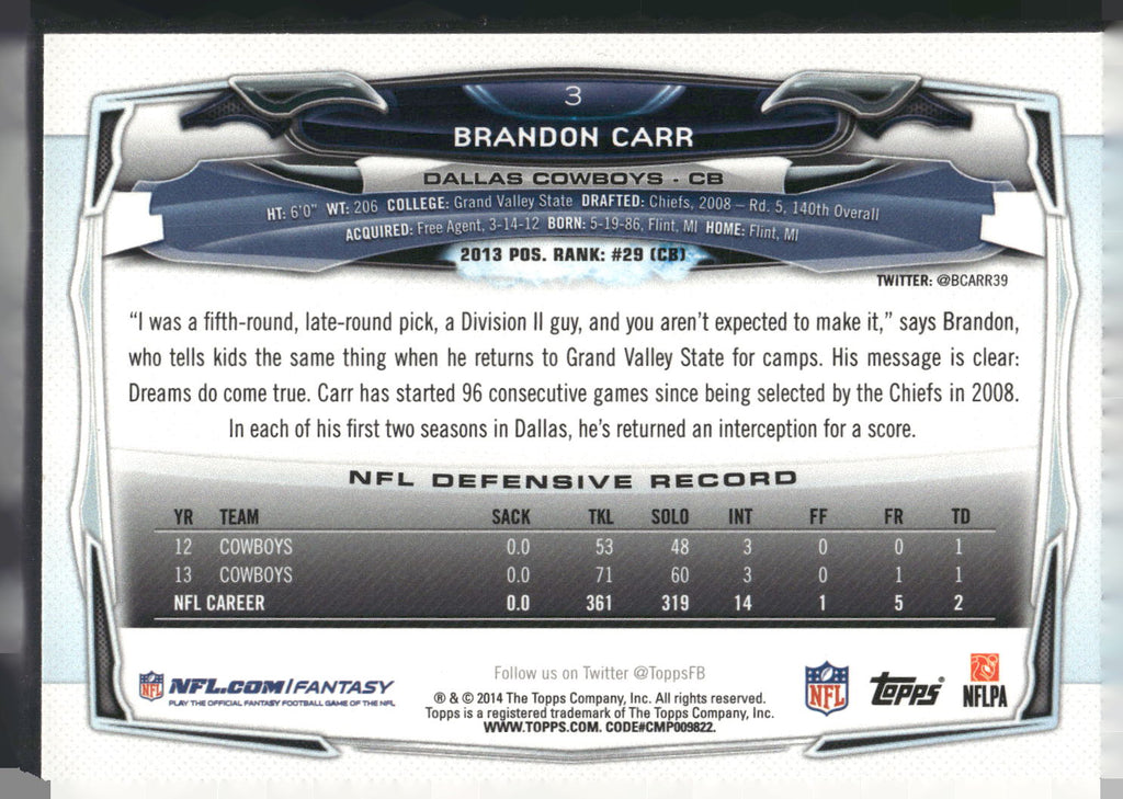 2014 Topps #3 Brandon Carr