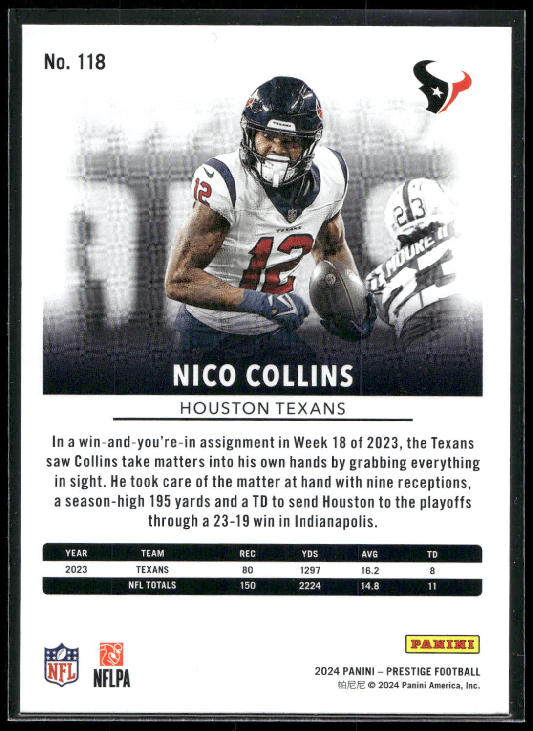 2024 Panini Prestige #118 Nico Collins