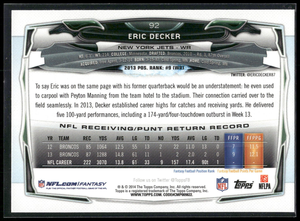 2014 Topps #92 Eric Decker