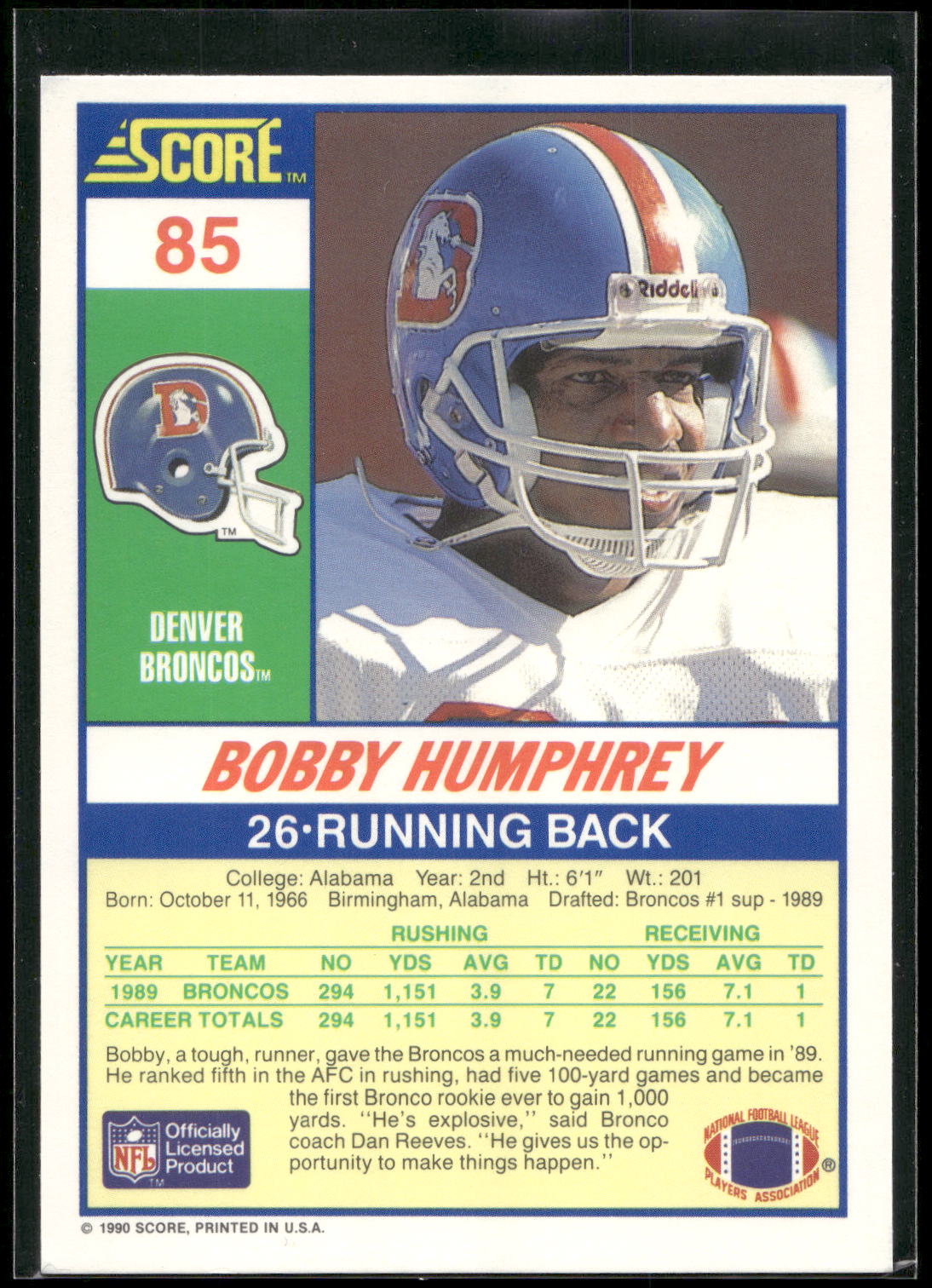 1990 Score #85 Bobby Humphrey