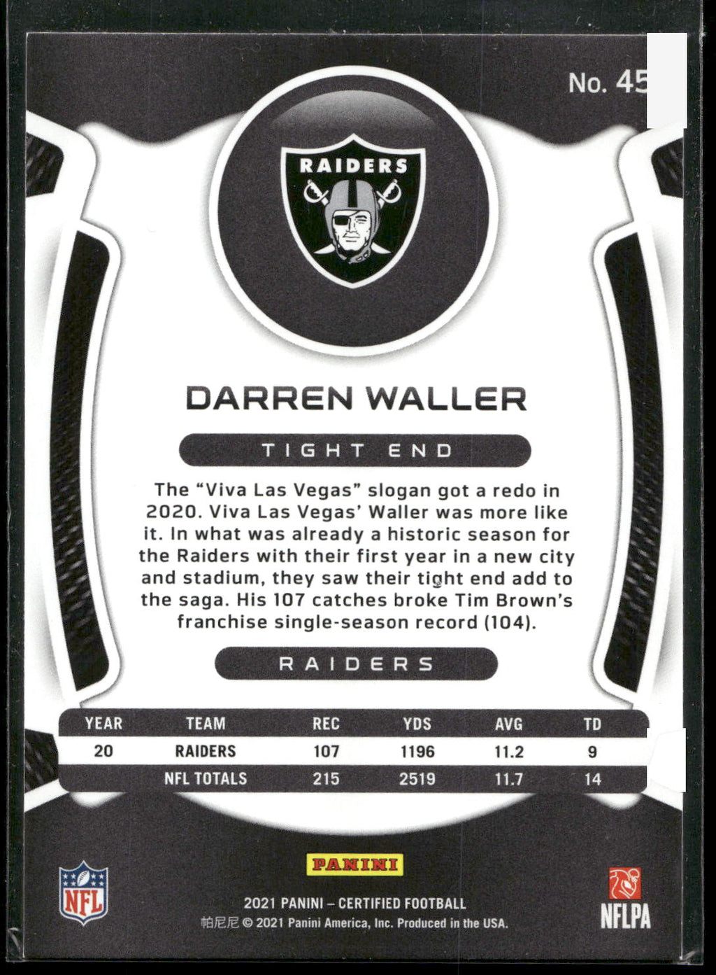 2021 Panini Certified #45 Darren Waller