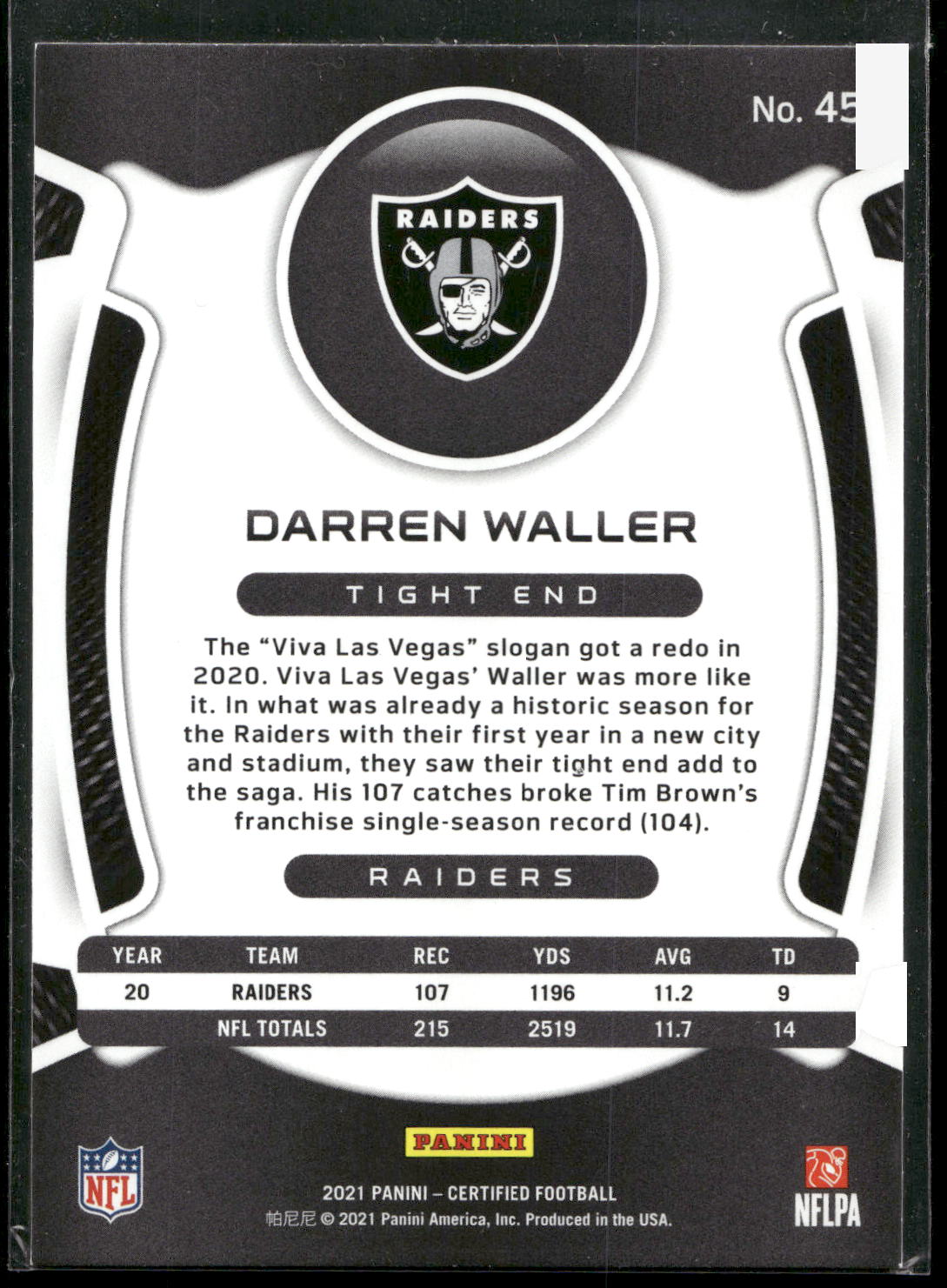 2021 Panini Certified #45 Darren Waller